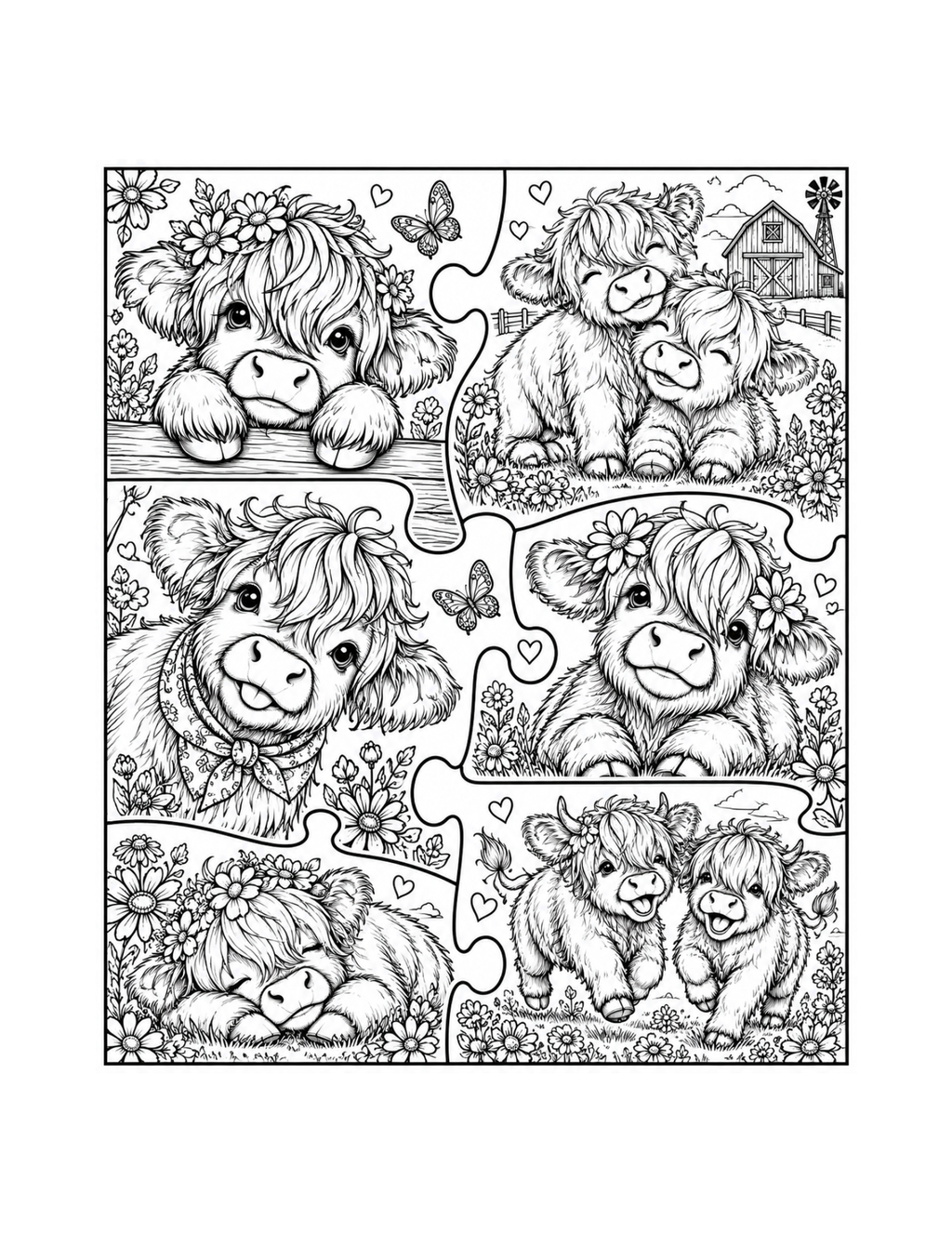 Highland Hugs A Highland Cow Coloring Book 8.5x11 Paperback