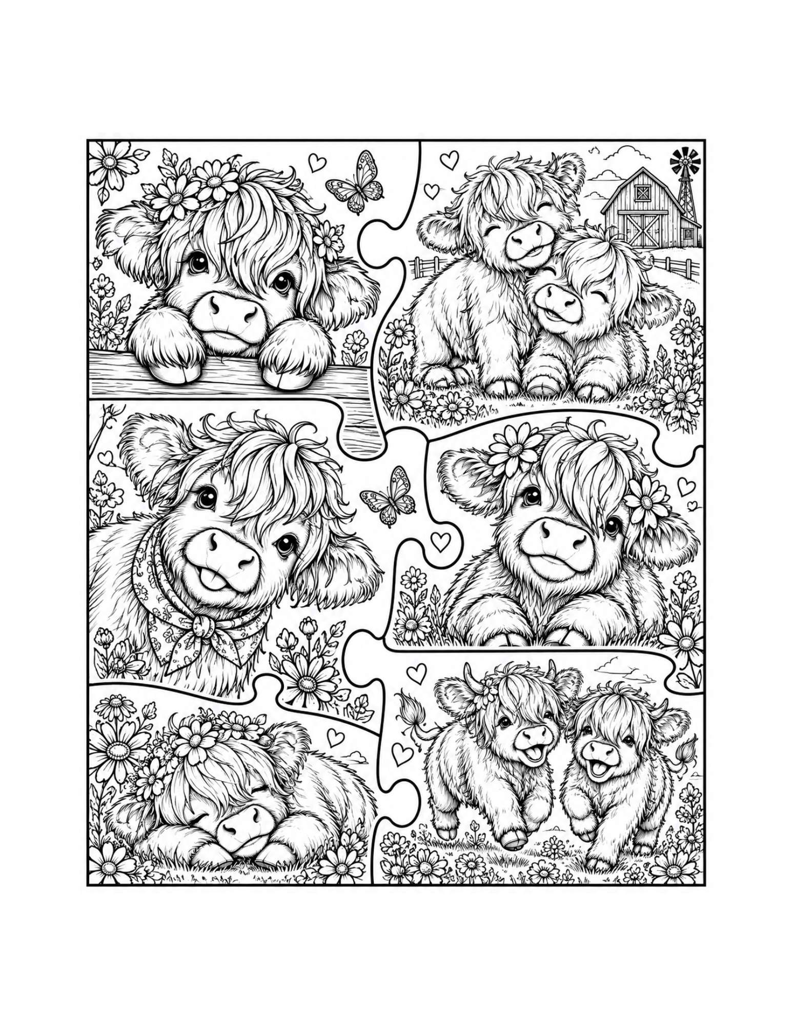 Highland Hugs A Highland Cow Coloring Book 8.5x11 Paperback