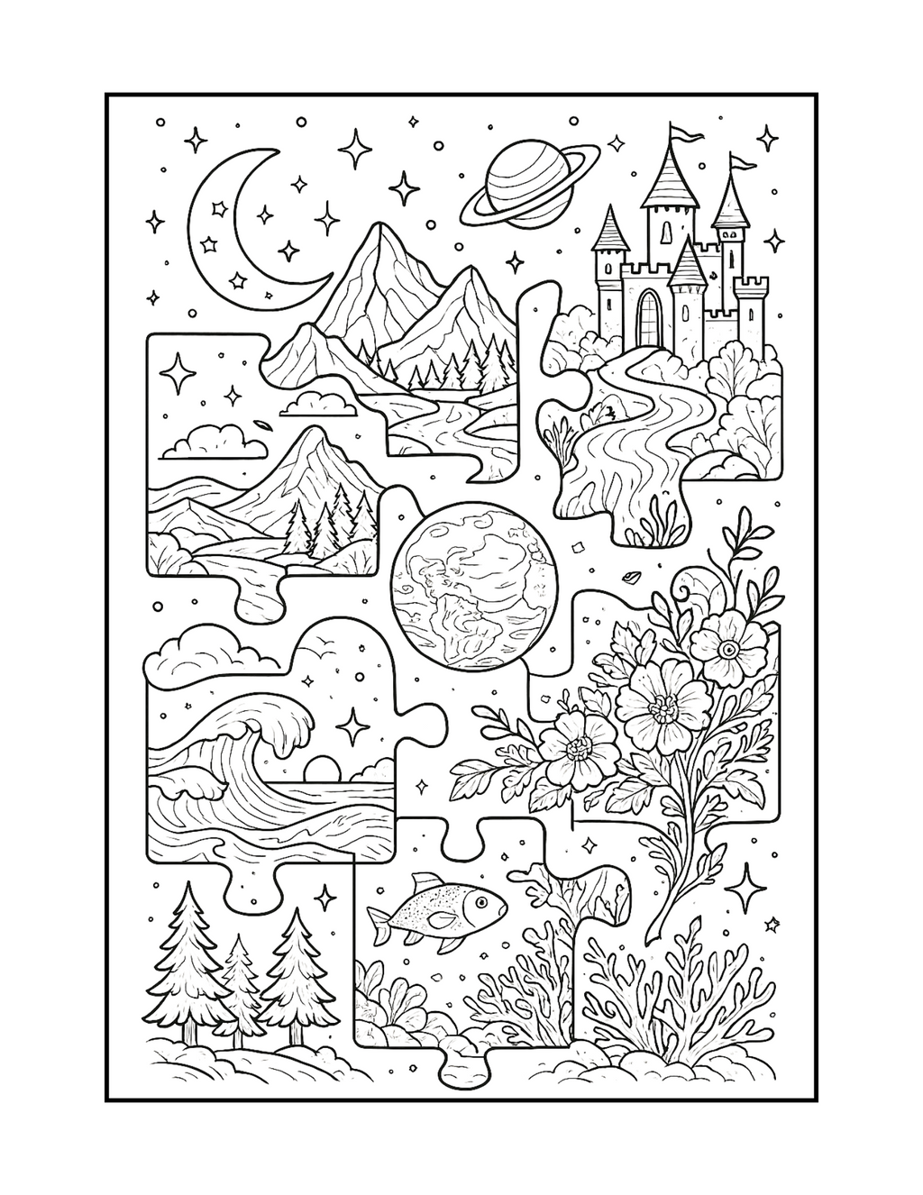 Shattered Realms: An Intricate Coloring Odyssey