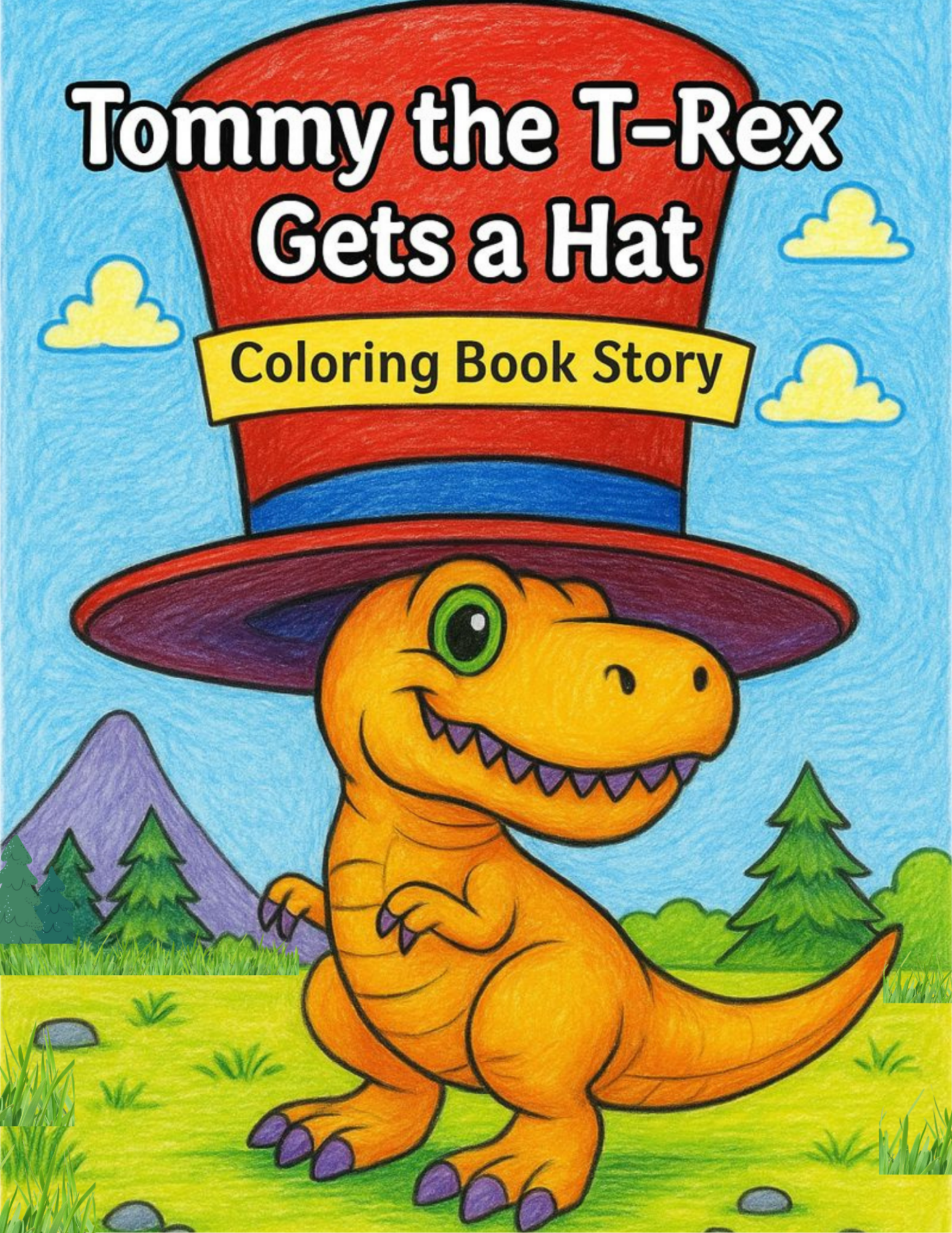 Tommy the T-Rex Gets a Hat Coloring Story Book 6x9 Paperback